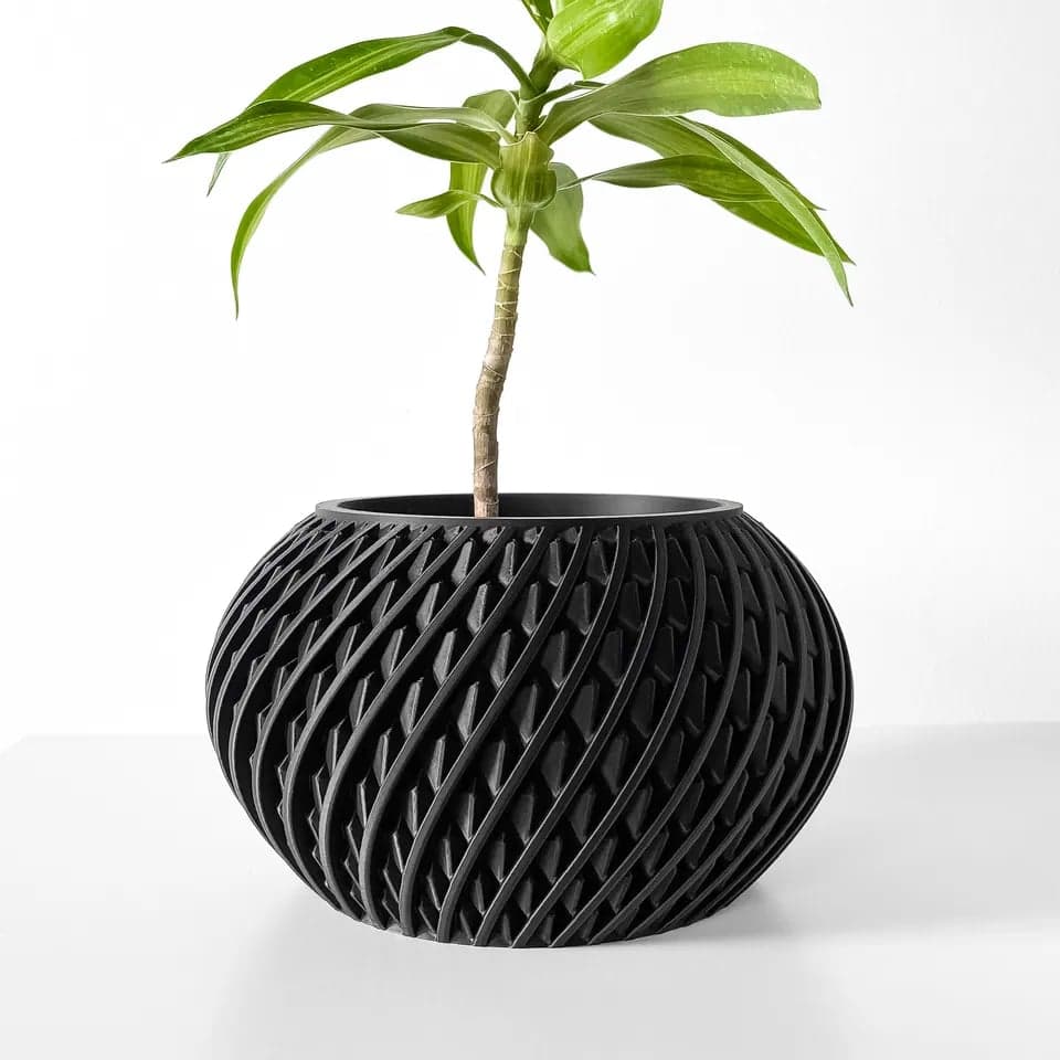 Black Geometric Planter – Modern 3D Printed Pot
